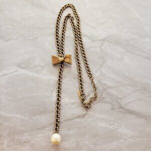 🎀 Stella and Dot The Lady Bo-Lo Pearl Bow Antique Vintage Drop Necklace 🎀